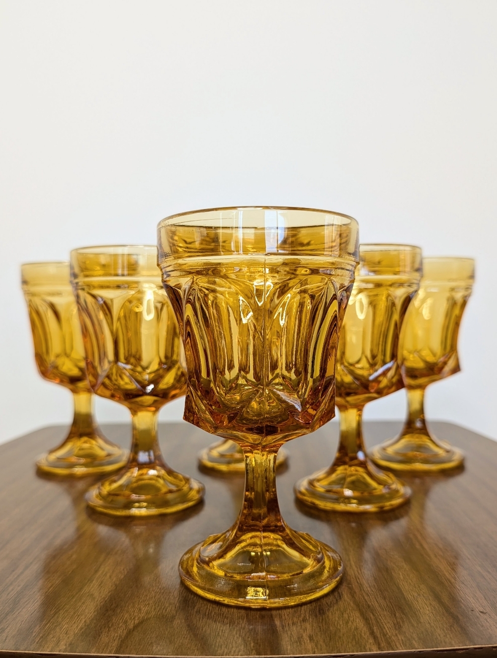 70s Honey Amber Fairfield Pattern By Anchor Hocking On The Rocks Goblet Set Of 6